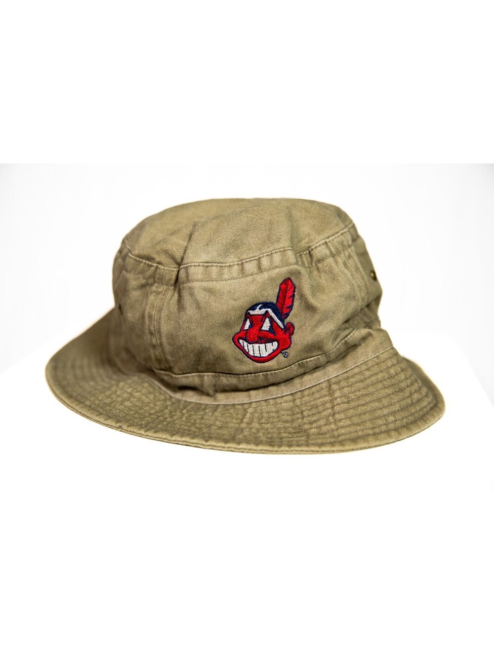 Cleveland Indians Bucket Hat, Sm-Med, Chief Wahoo Greenish Brown MLB Cap